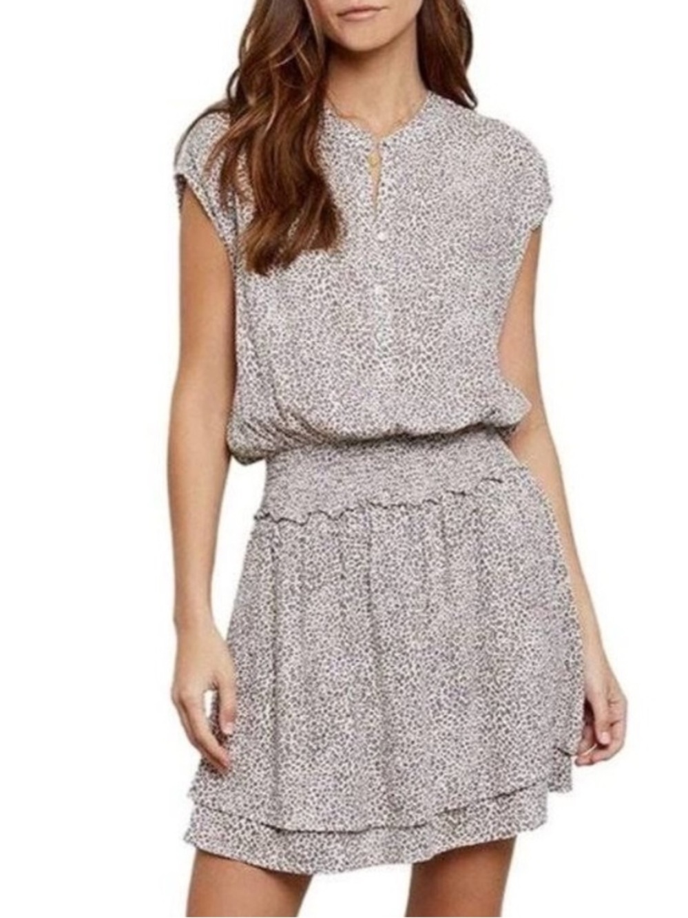 Rails Angelina Sand Cheetah Linen Blend Mini Dress New Size Medium Smocked